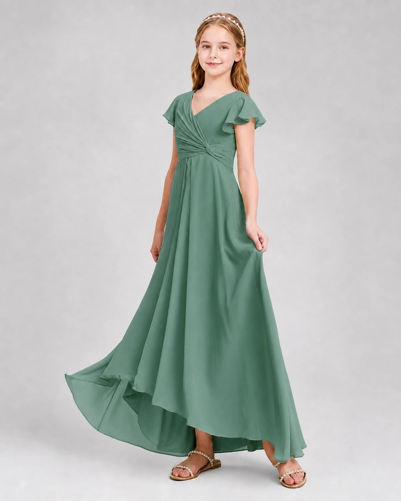Dideyttawl Flutter Sleeve Chiffon Junior Bridesmaid Dress