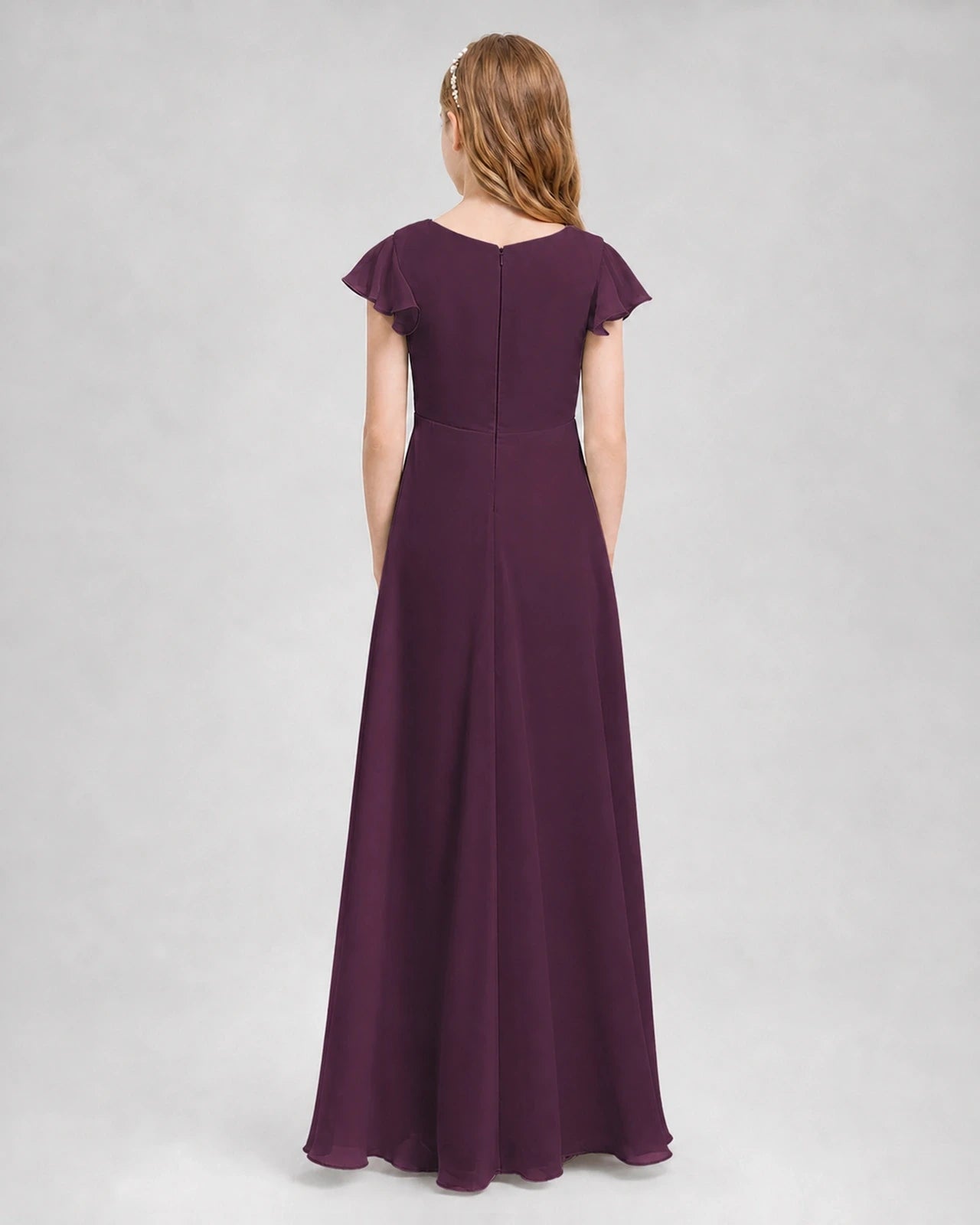 Dideyttawl Flutter Sleeve Chiffon Junior Bridesmaid Dress