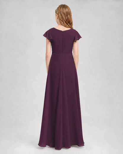 Dideyttawl Flutter Sleeve Chiffon Junior Bridesmaid Dress