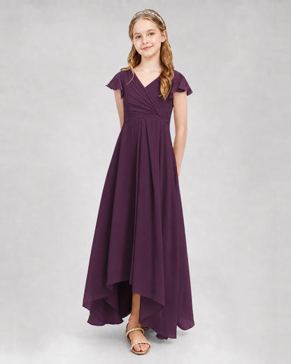 Dideyttawl Flutter Sleeve Chiffon Junior Bridesmaid Dress