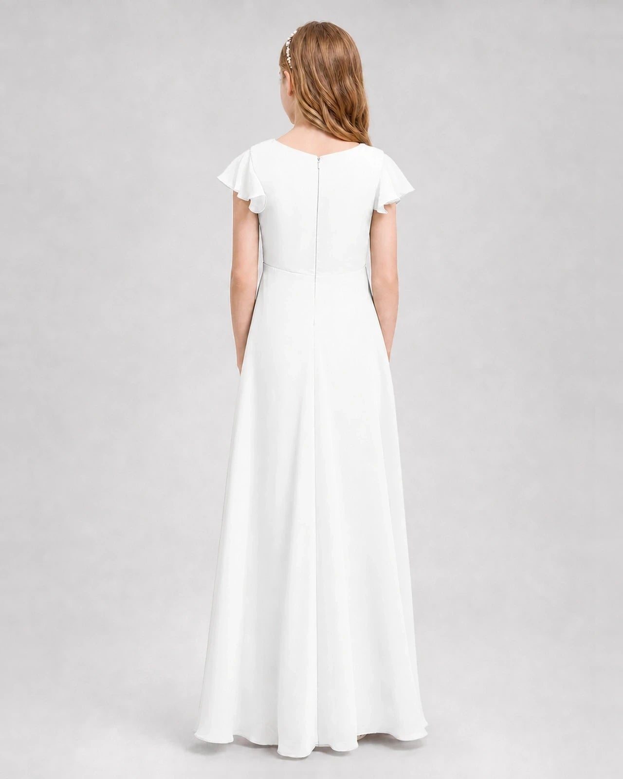 Dideyttawl Flutter Sleeve Chiffon Junior Bridesmaid Dress