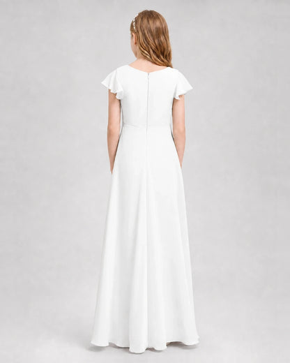 Dideyttawl Flutter Sleeve Chiffon Junior Bridesmaid Dress