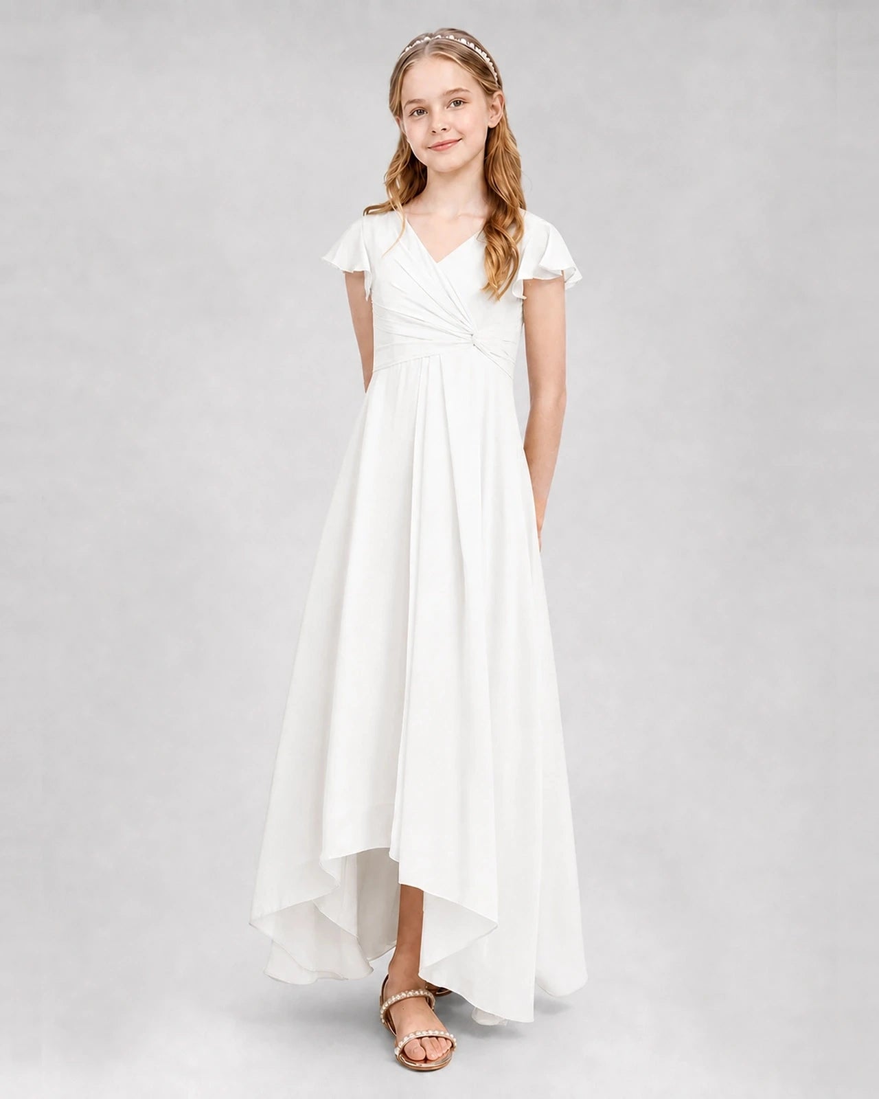 Dideyttawl Flutter Sleeve Chiffon Junior Bridesmaid Dress