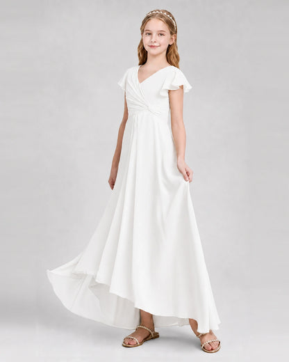 Dideyttawl Flutter Sleeve Chiffon Junior Bridesmaid Dress
