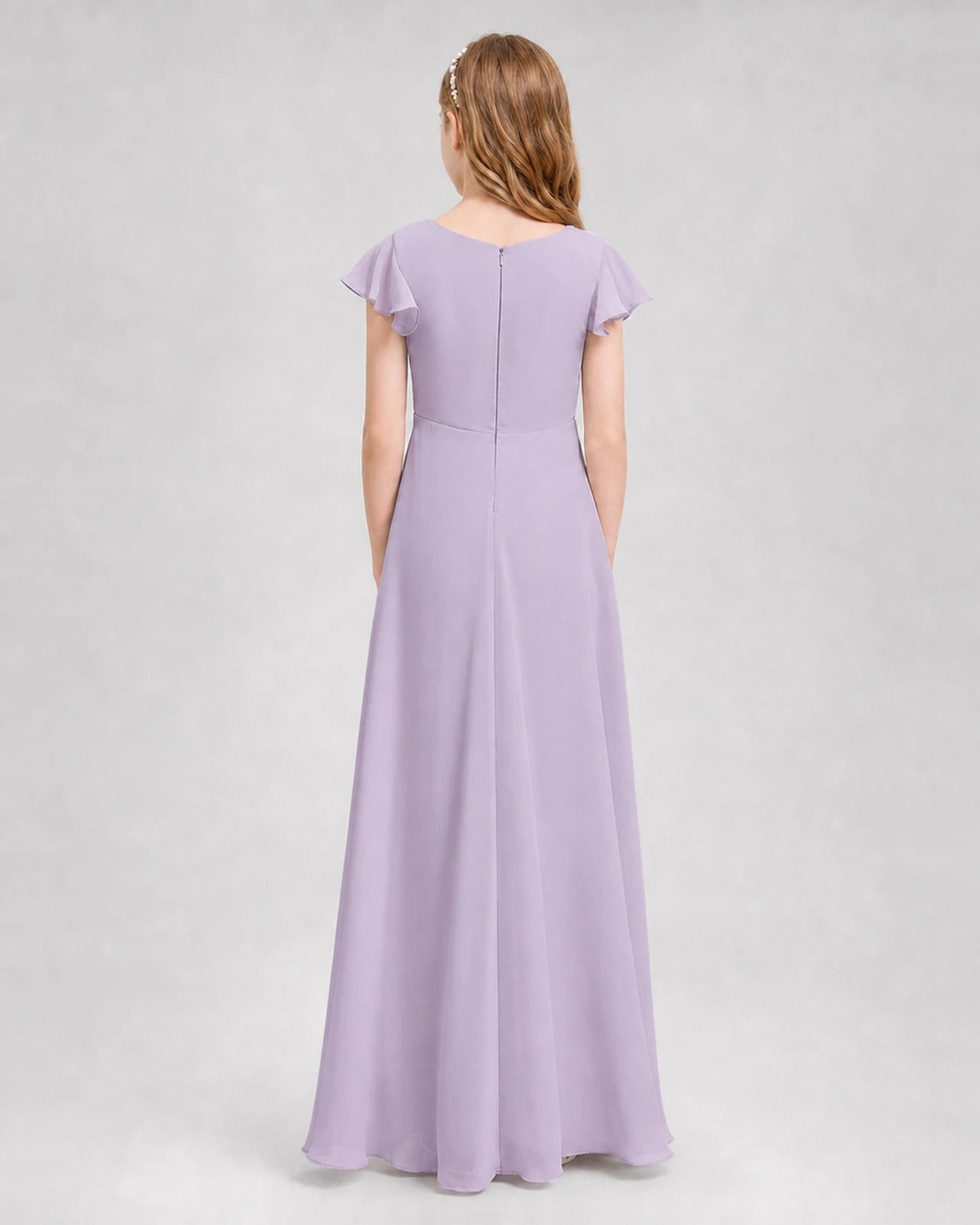 Dideyttawl Flutter Sleeve Chiffon Junior Bridesmaid Dress