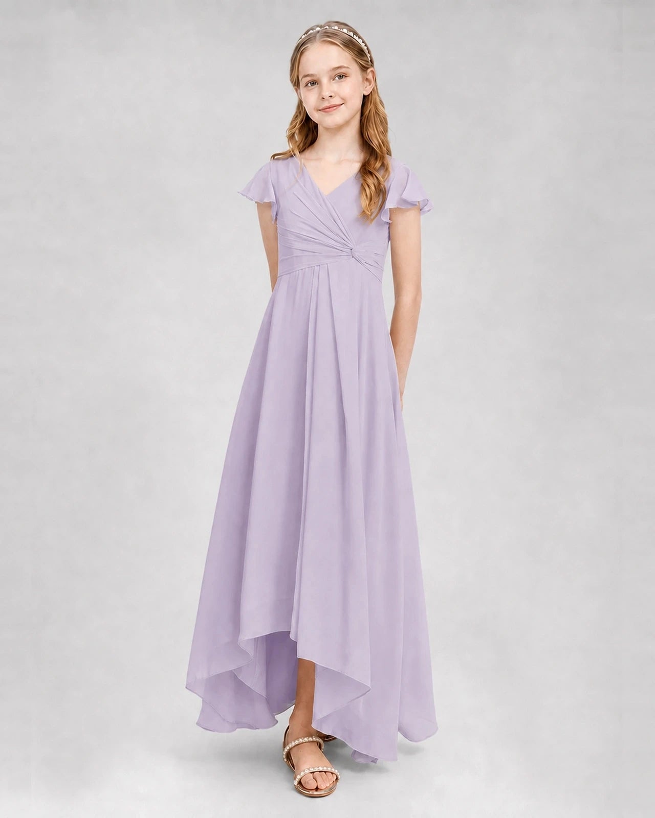 Dideyttawl Flutter Sleeve Chiffon Junior Bridesmaid Dress
