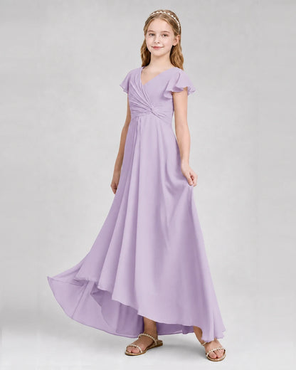 Dideyttawl Flutter Sleeve Chiffon Junior Bridesmaid Dress