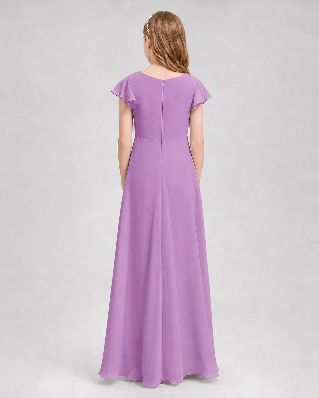 Dideyttawl Flutter Sleeve Chiffon Junior Bridesmaid Dress