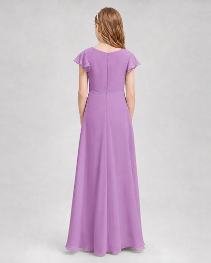 Dideyttawl Flutter Sleeve Chiffon Junior Bridesmaid Dress