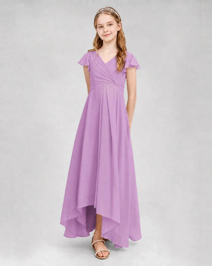 Dideyttawl Flutter Sleeve Chiffon Junior Bridesmaid Dress