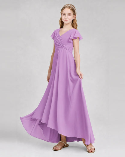Dideyttawl Flutter Sleeve Chiffon Junior Bridesmaid Dress