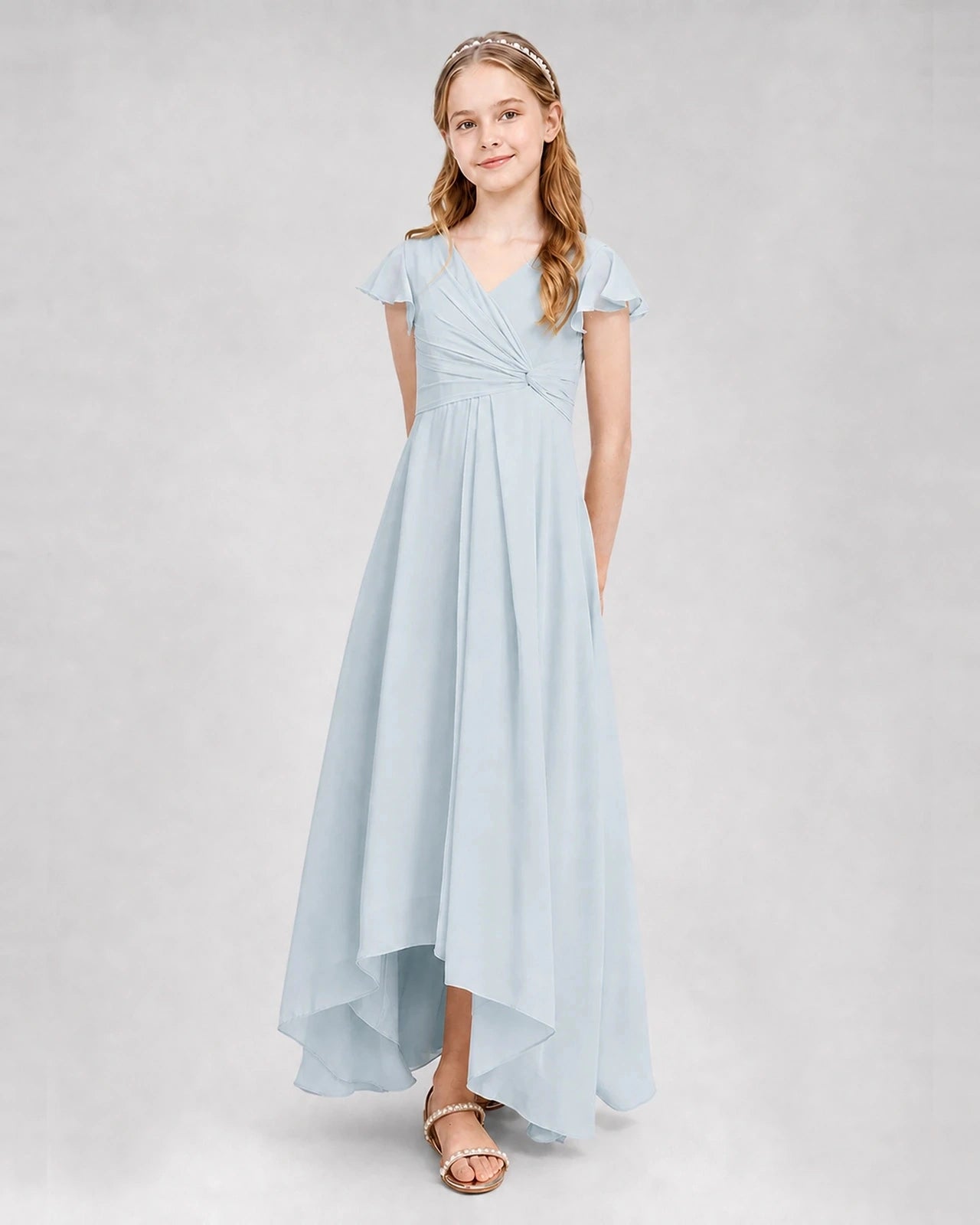 Dideyttawl Flutter Sleeve Chiffon Junior Bridesmaid Dress