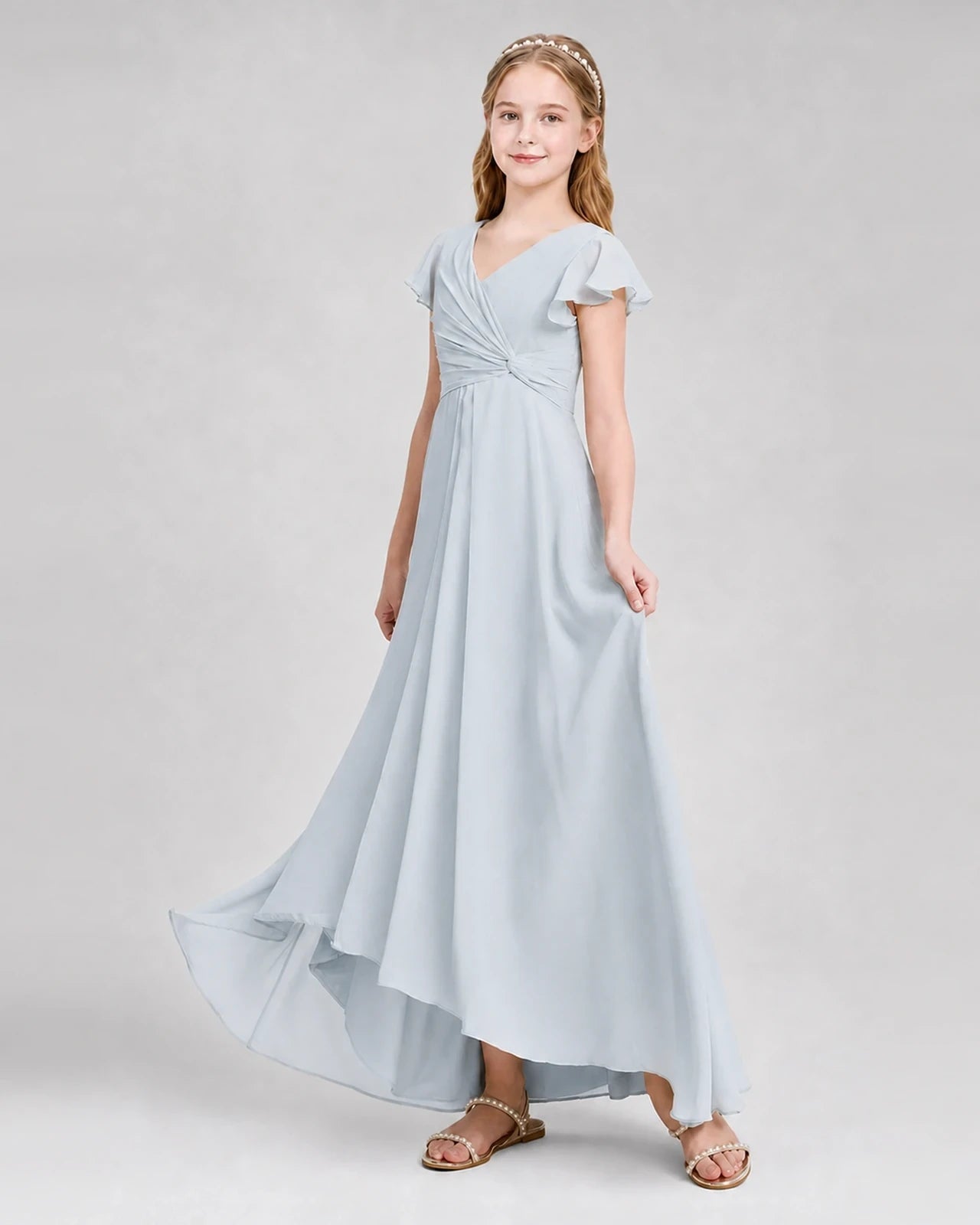 Dideyttawl Flutter Sleeve Chiffon Junior Bridesmaid Dress