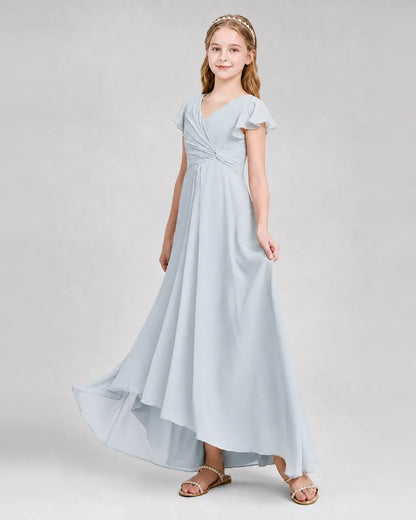 Dideyttawl Flutter Sleeve Chiffon Junior Bridesmaid Dress