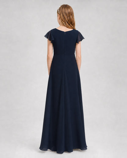 Dideyttawl Flutter Sleeve Chiffon Junior Bridesmaid Dress