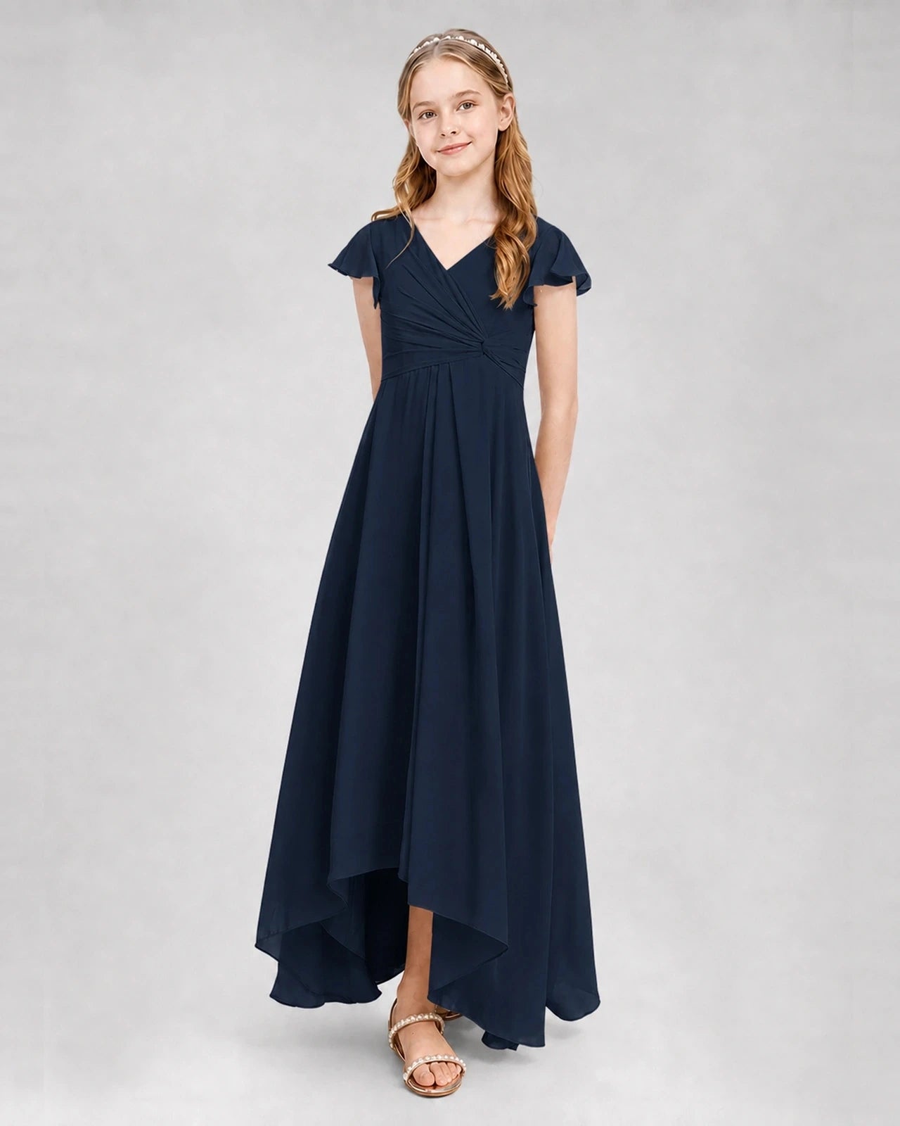 Dideyttawl Flutter Sleeve Chiffon Junior Bridesmaid Dress