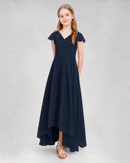 Dideyttawl Flutter Sleeve Chiffon Junior Bridesmaid Dress