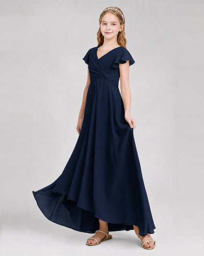 Dideyttawl Flutter Sleeve Chiffon Junior Bridesmaid Dress