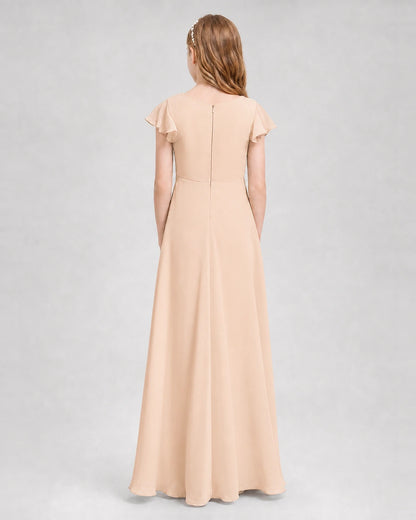 Dideyttawl Flutter Sleeve Chiffon Junior Bridesmaid Dress