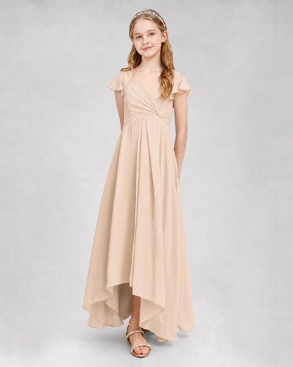 Dideyttawl Flutter Sleeve Chiffon Junior Bridesmaid Dress