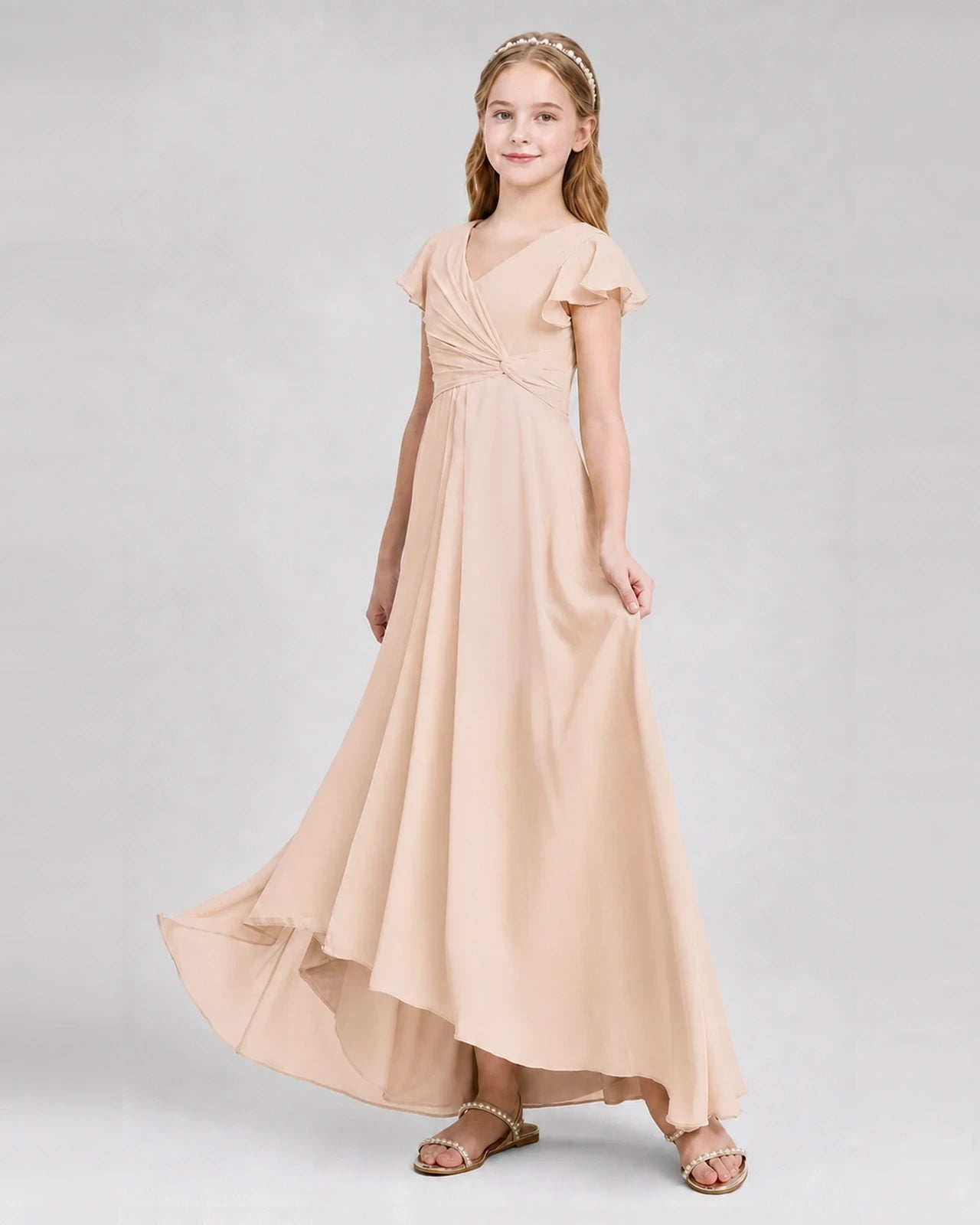 Dideyttawl Flutter Sleeve Chiffon Junior Bridesmaid Dress