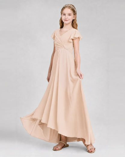 Dideyttawl Flutter Sleeve Chiffon Junior Bridesmaid Dress