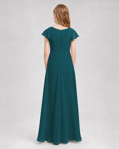 Dideyttawl Flutter Sleeve Chiffon Junior Bridesmaid Dress