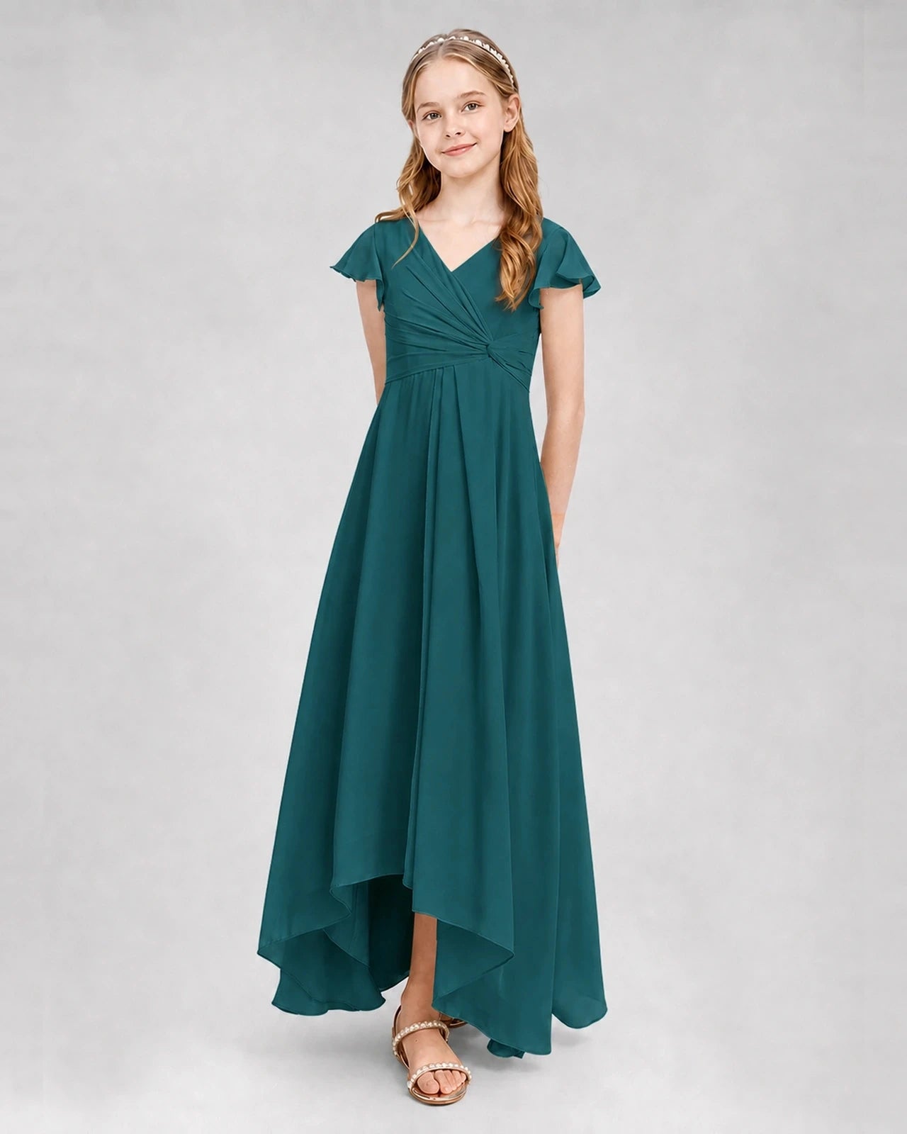 Dideyttawl Flutter Sleeve Chiffon Junior Bridesmaid Dress