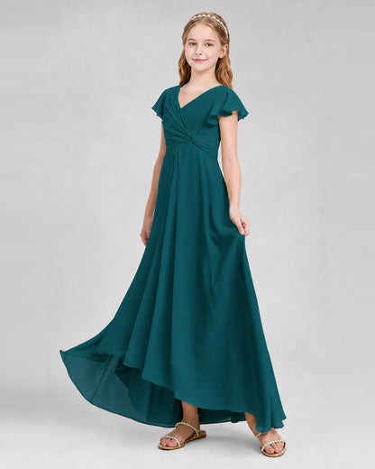 Dideyttawl Flutter Sleeve Chiffon Junior Bridesmaid Dress