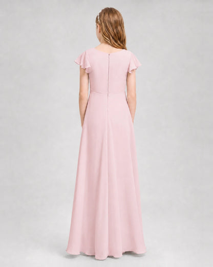 Dideyttawl Flutter Sleeve Chiffon Junior Bridesmaid Dress