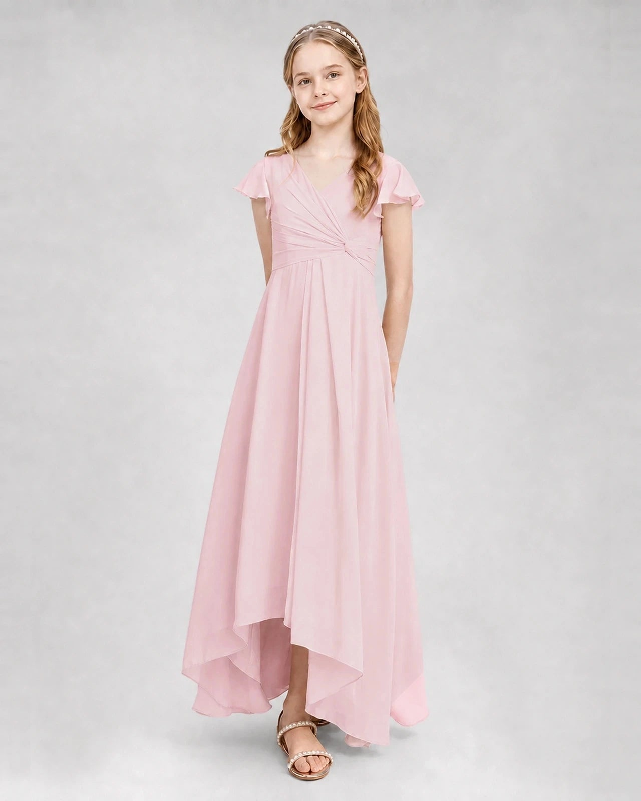 Dideyttawl Flutter Sleeve Chiffon Junior Bridesmaid Dress