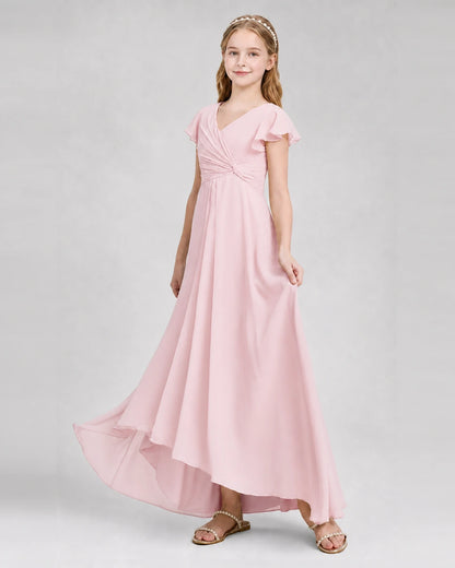 Dideyttawl Flutter Sleeve Chiffon Junior Bridesmaid Dress