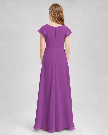 Dideyttawl Flutter Sleeve Chiffon Junior Bridesmaid Dress