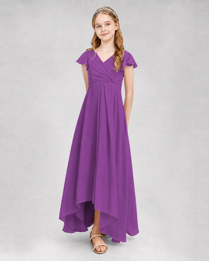 Dideyttawl Flutter Sleeve Chiffon Junior Bridesmaid Dress