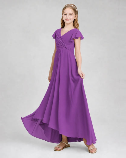 Dideyttawl Flutter Sleeve Chiffon Junior Bridesmaid Dress