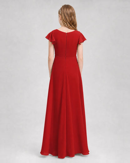 Dideyttawl Flutter Sleeve Chiffon Junior Bridesmaid Dress