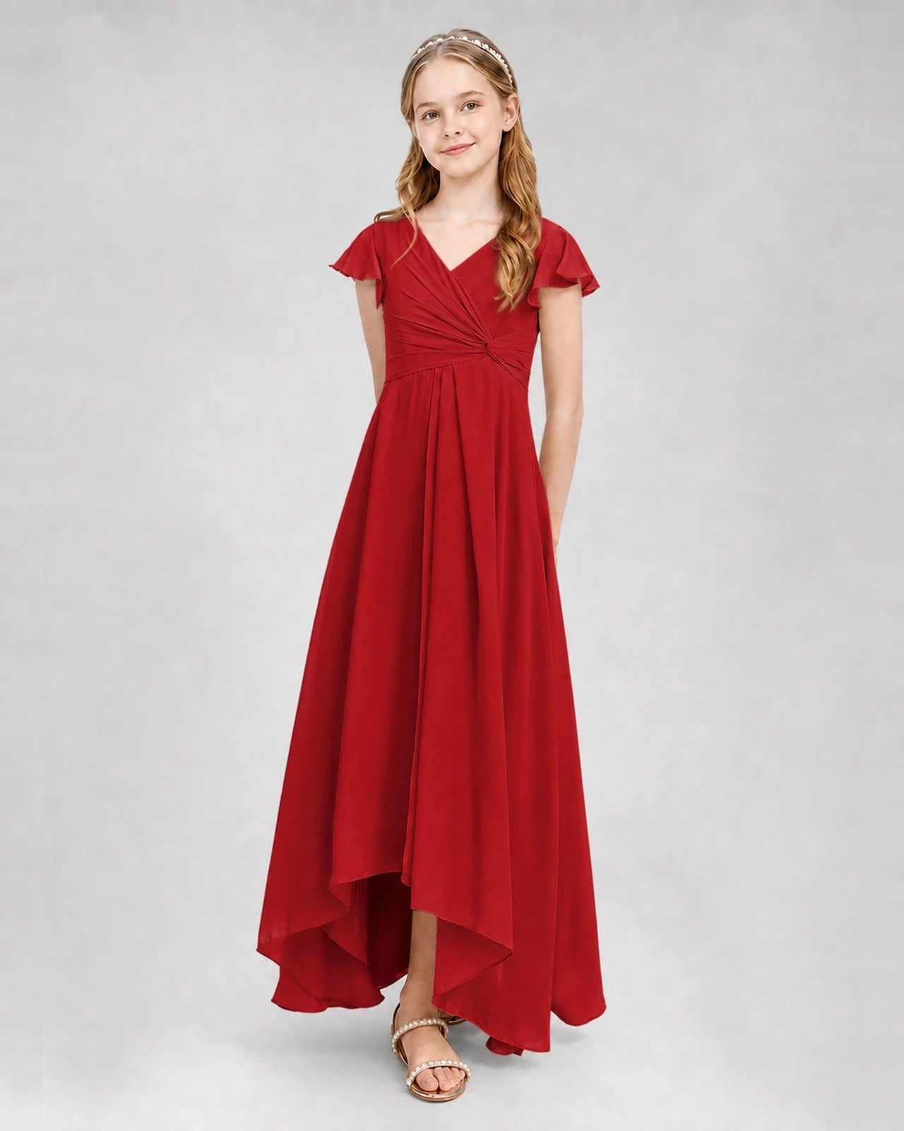 Dideyttawl Flutter Sleeve Chiffon Junior Bridesmaid Dress