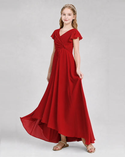 Dideyttawl Flutter Sleeve Chiffon Junior Bridesmaid Dress