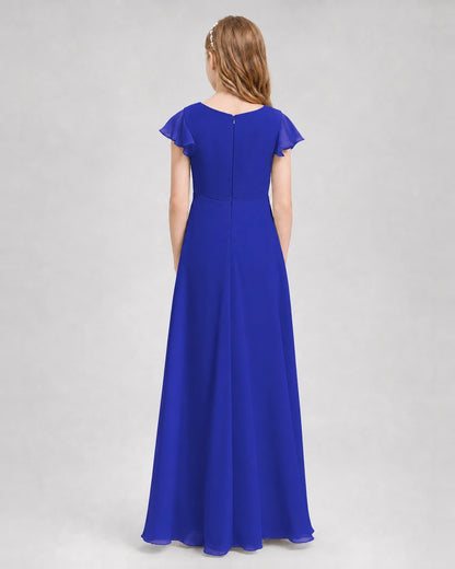 Dideyttawl Flutter Sleeve Chiffon Junior Bridesmaid Dress