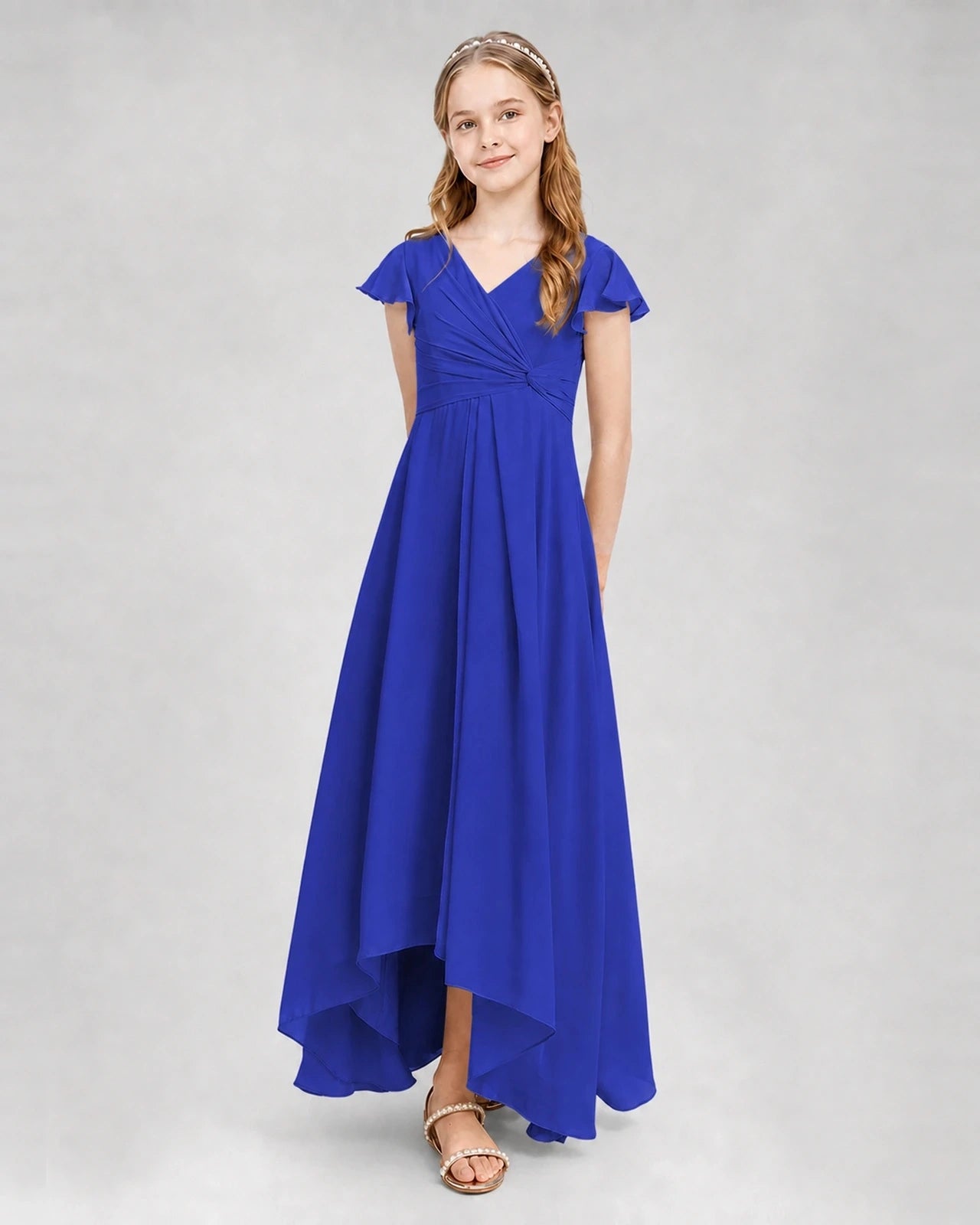 Dideyttawl Flutter Sleeve Chiffon Junior Bridesmaid Dress