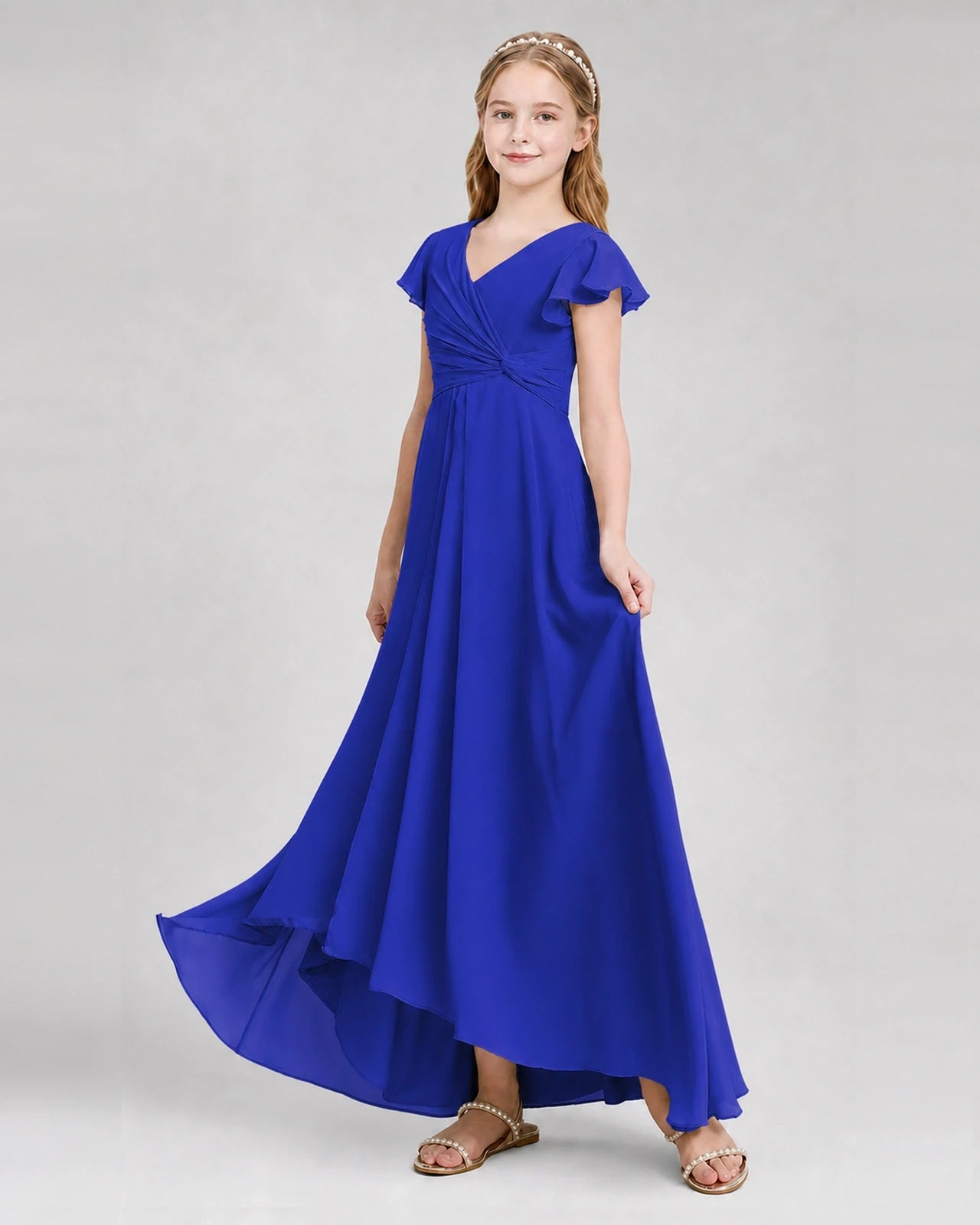 Dideyttawl Flutter Sleeve Chiffon Junior Bridesmaid Dress