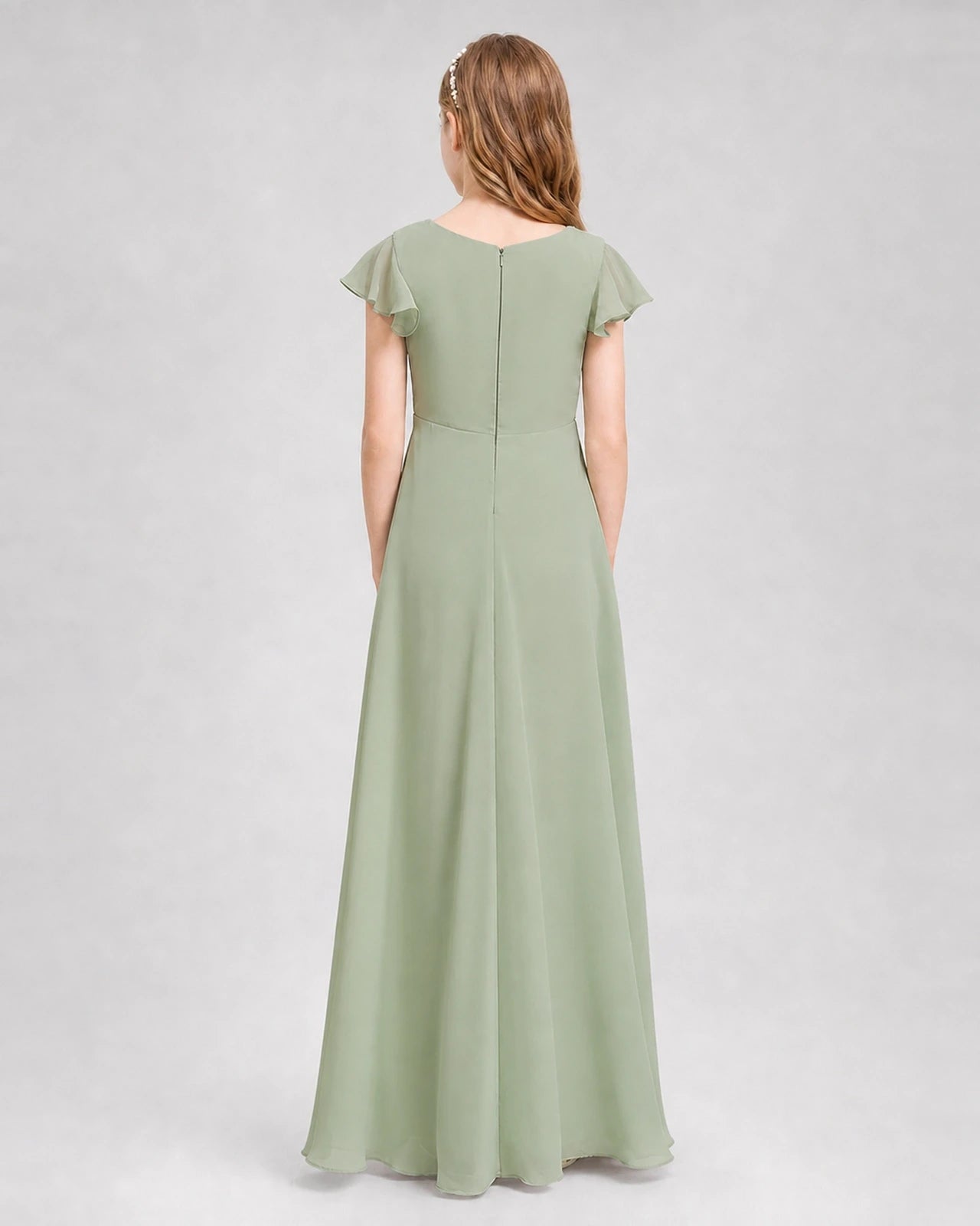 Dideyttawl Flutter Sleeve Chiffon Junior Bridesmaid Dress