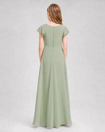 Dideyttawl Flutter Sleeve Chiffon Junior Bridesmaid Dress
