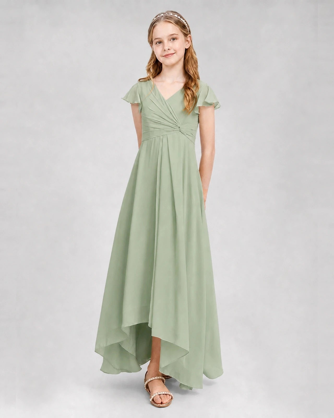 Dideyttawl Flutter Sleeve Chiffon Junior Bridesmaid Dress