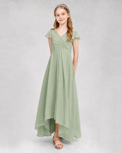 Dideyttawl Flutter Sleeve Chiffon Junior Bridesmaid Dress