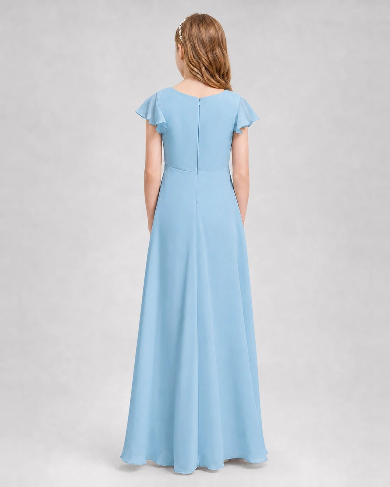 Dideyttawl Flutter Sleeve Chiffon Junior Bridesmaid Dress