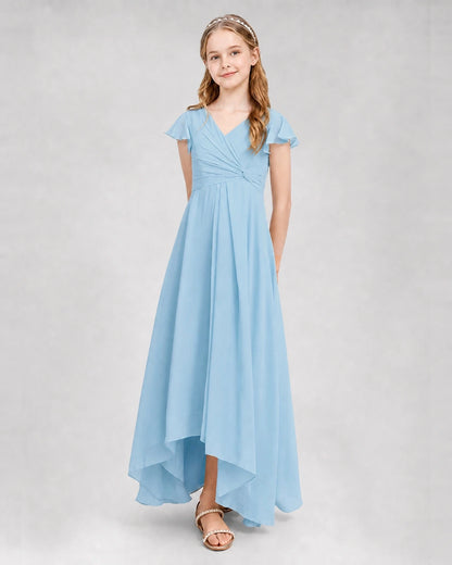 Dideyttawl Flutter Sleeve Chiffon Junior Bridesmaid Dress