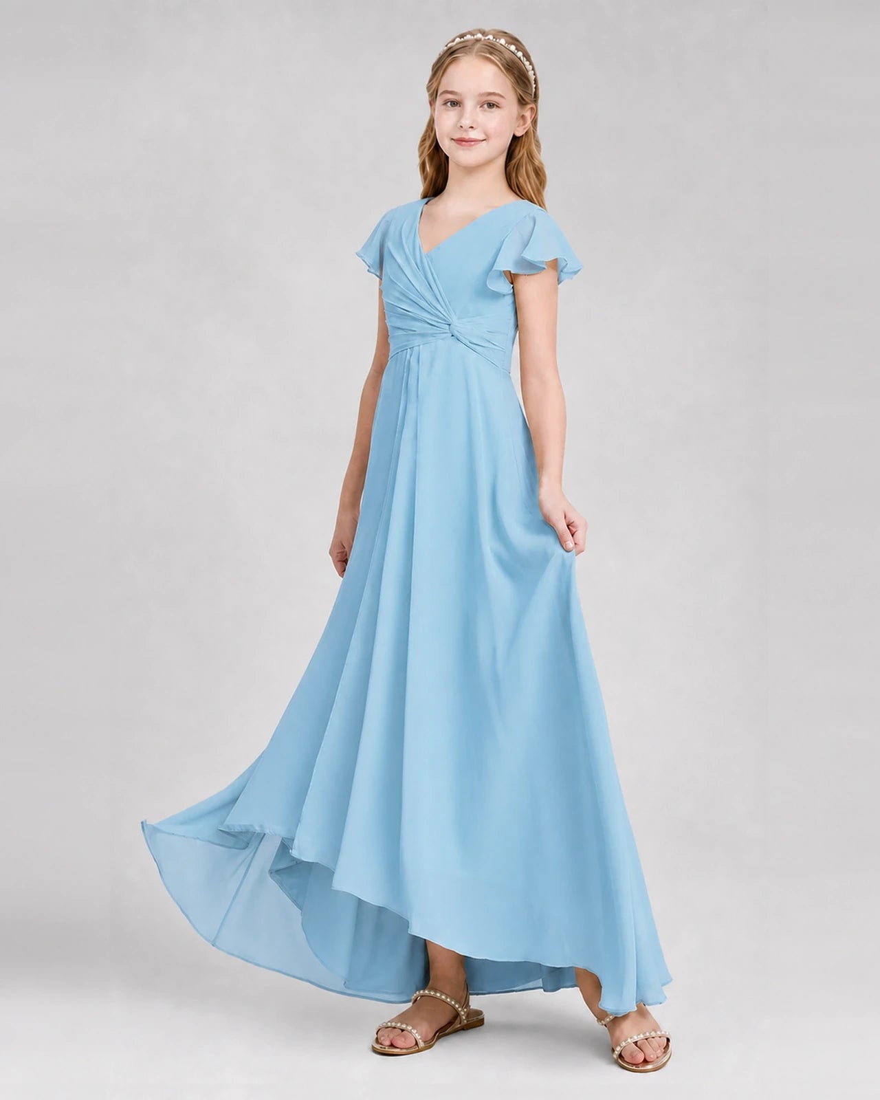 Dideyttawl Flutter Sleeve Chiffon Junior Bridesmaid Dress