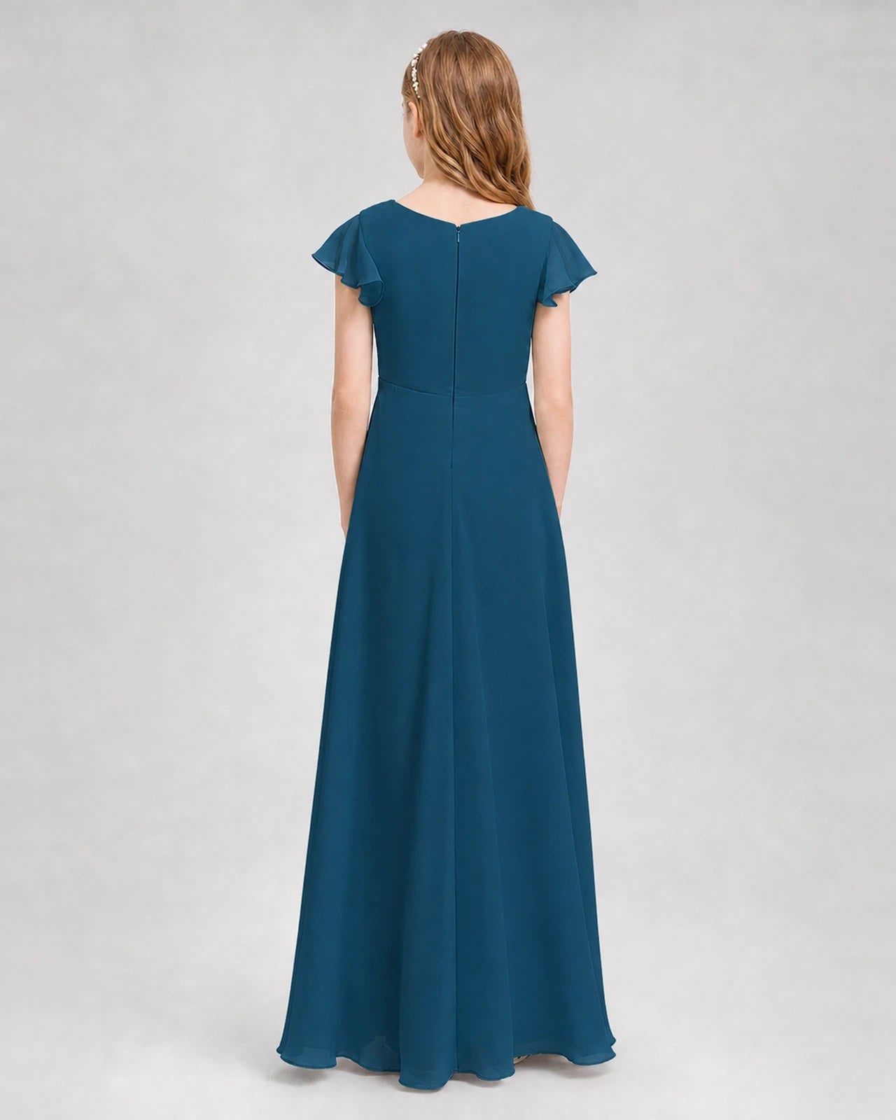 Dideyttawl Flutter Sleeve Chiffon Junior Bridesmaid Dress