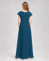 Teal Chiffon A-line Junior Bridesmaid Dress Back View